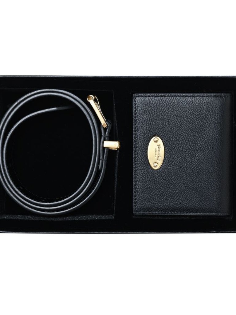 Nib Moncrief London Black Leather Dalila Purse And Belt Gift Set Gift Box